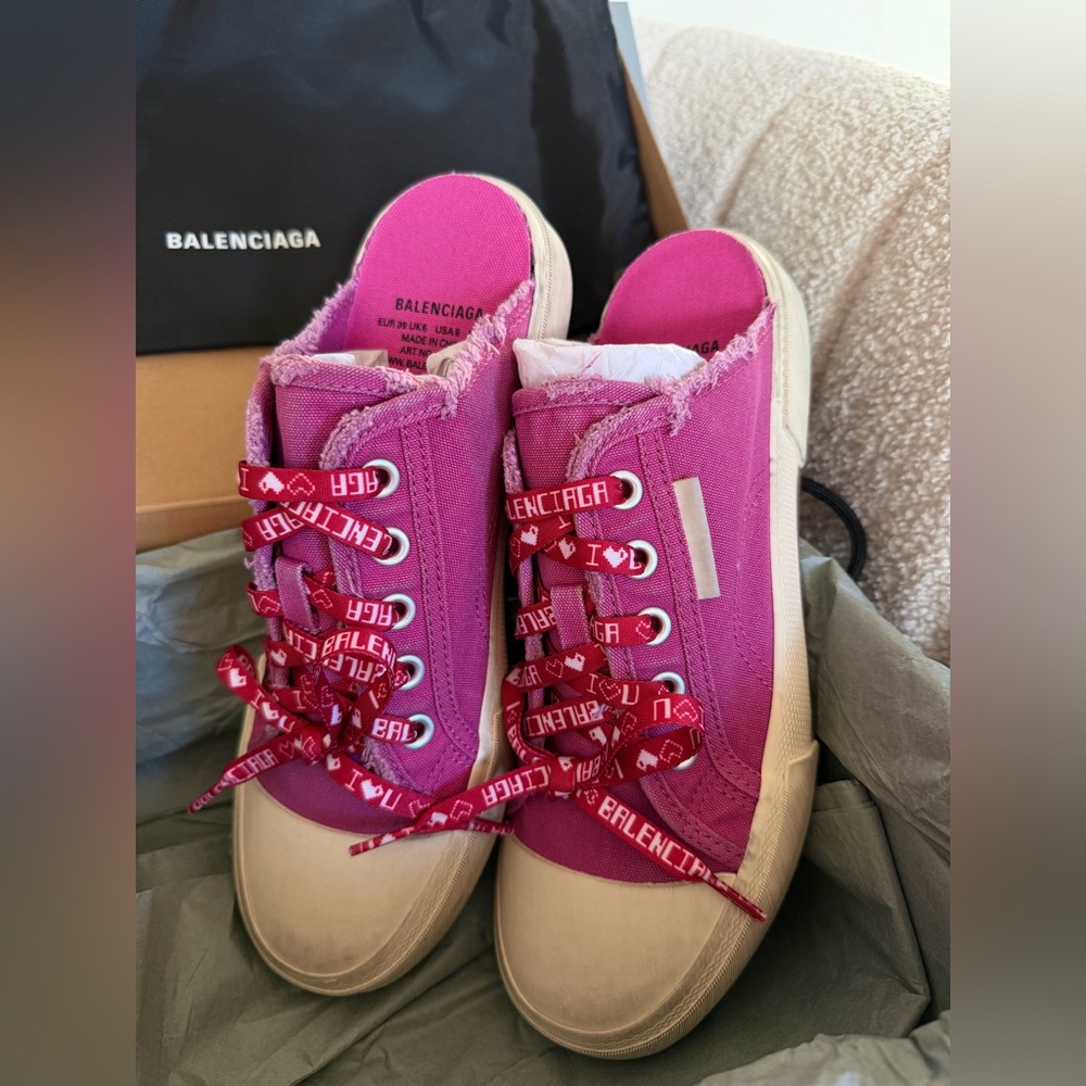 Balenciaga Paris Canvas Mule Sneakers | Pink | EU 39 | Full Set - Picture 11 of 15